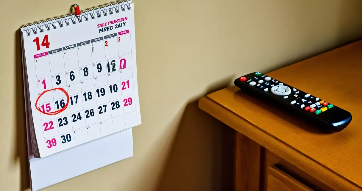 Calendar with Champions League match dates marked beside a remote