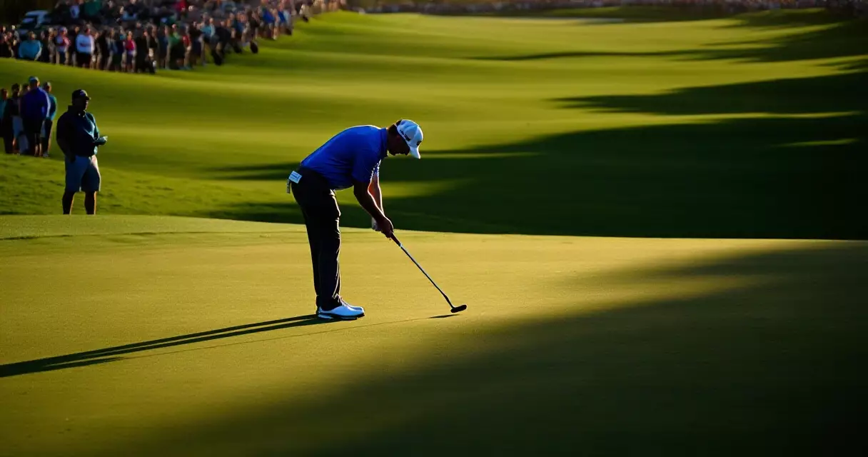 Golfer lining up putt at LIV Golf New York 2026 tournament