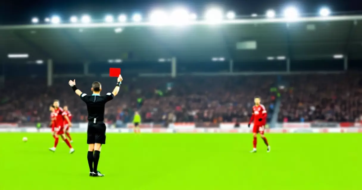 Soccer referee showing red card during a World Cup match