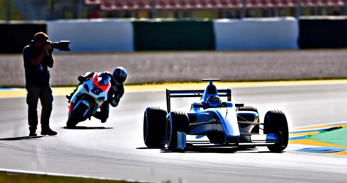 Formula 1 car and MotoGP motorcycle on track illustrating motorsport race comparison