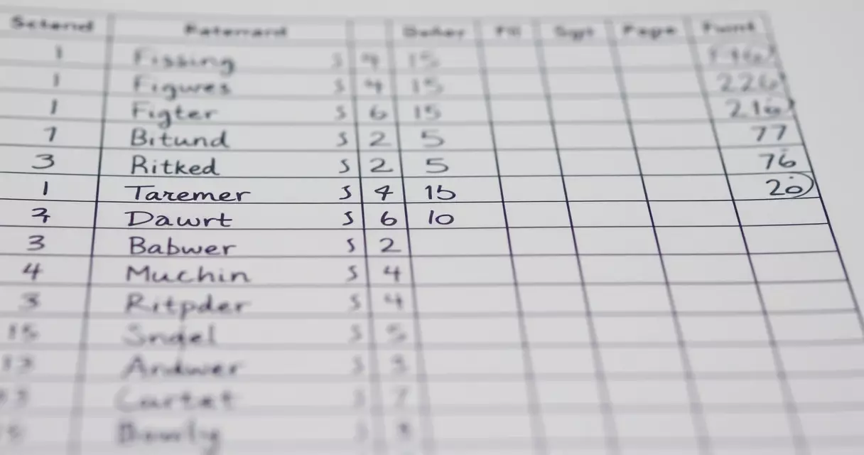 Traditional paper cricket scorecard with statistical entries