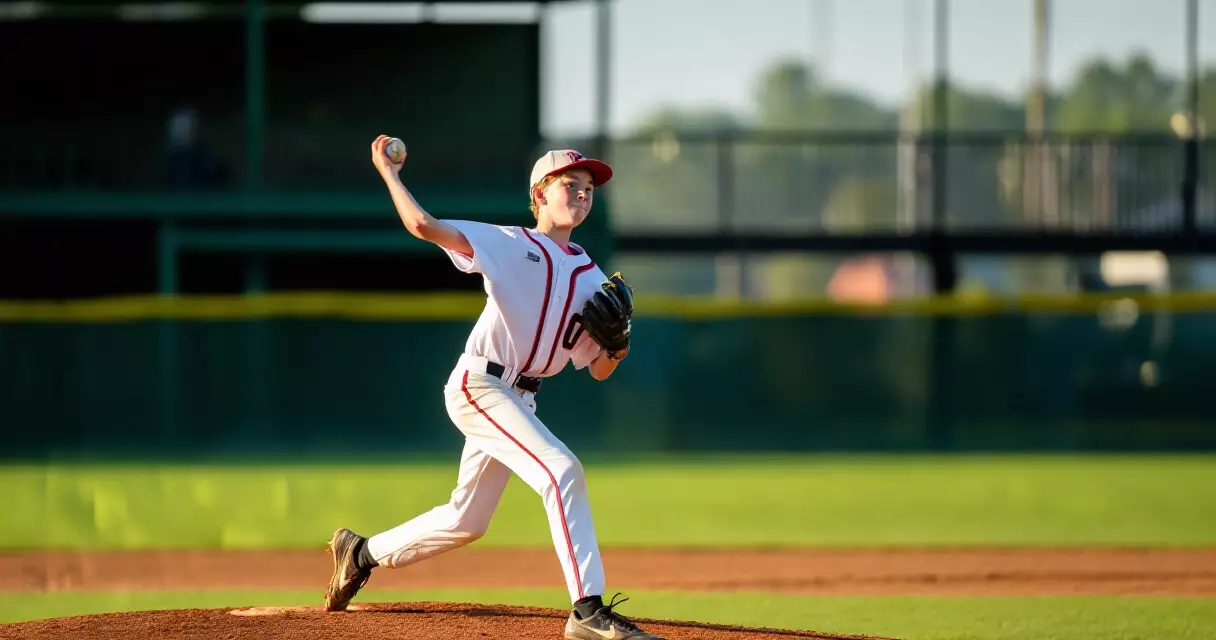 Young pitcher winding up during a minor league practice session