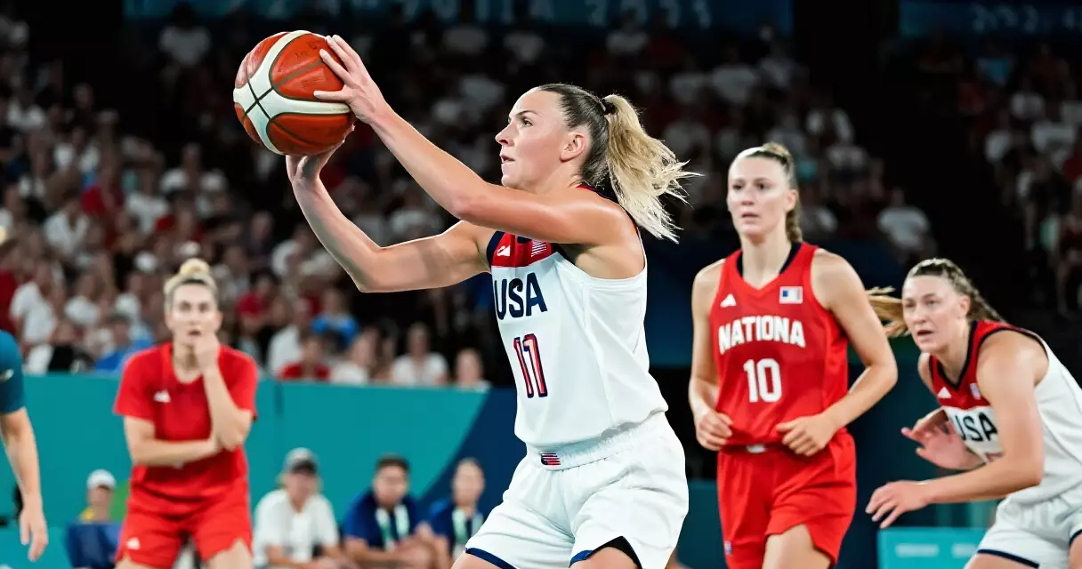 Team USA women's basketball player shooting during international competition