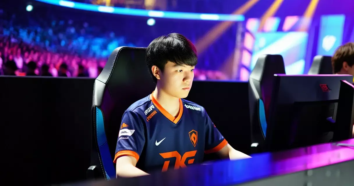 Professional esports player at a League of Legends world championship stage event