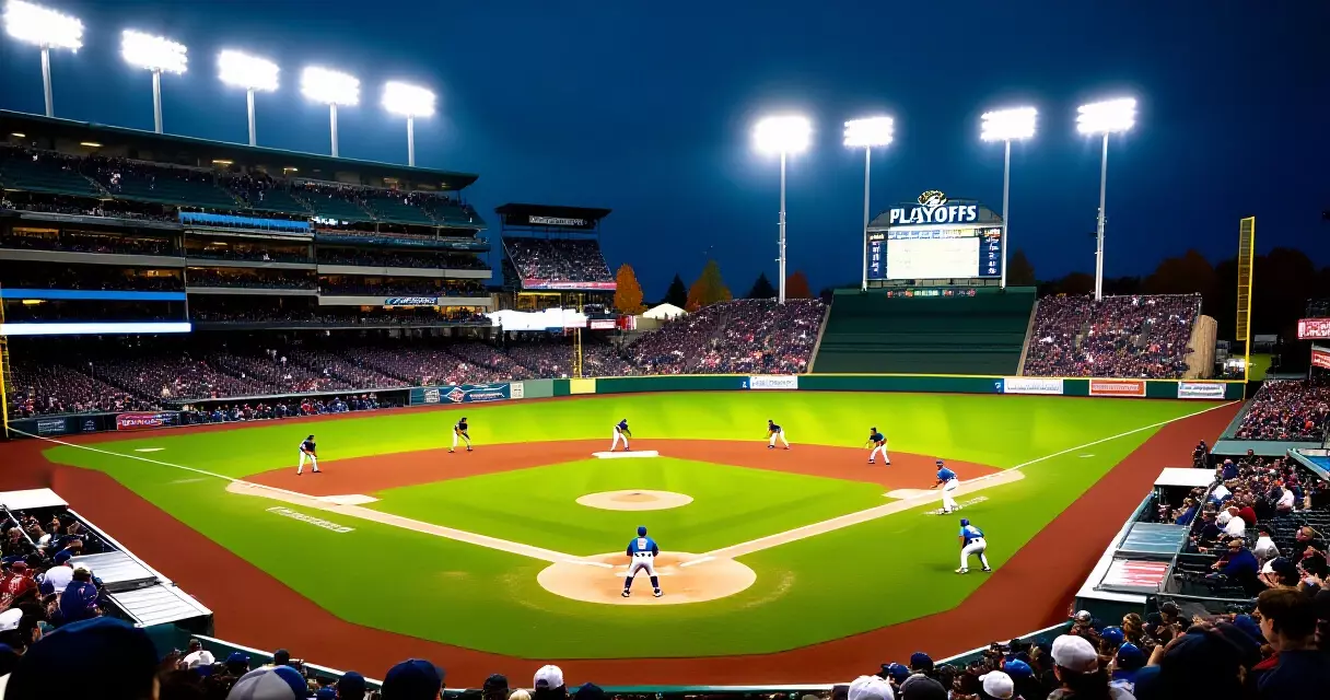 MLB postseason game at a packed baseball stadium at night during a critical playoff series