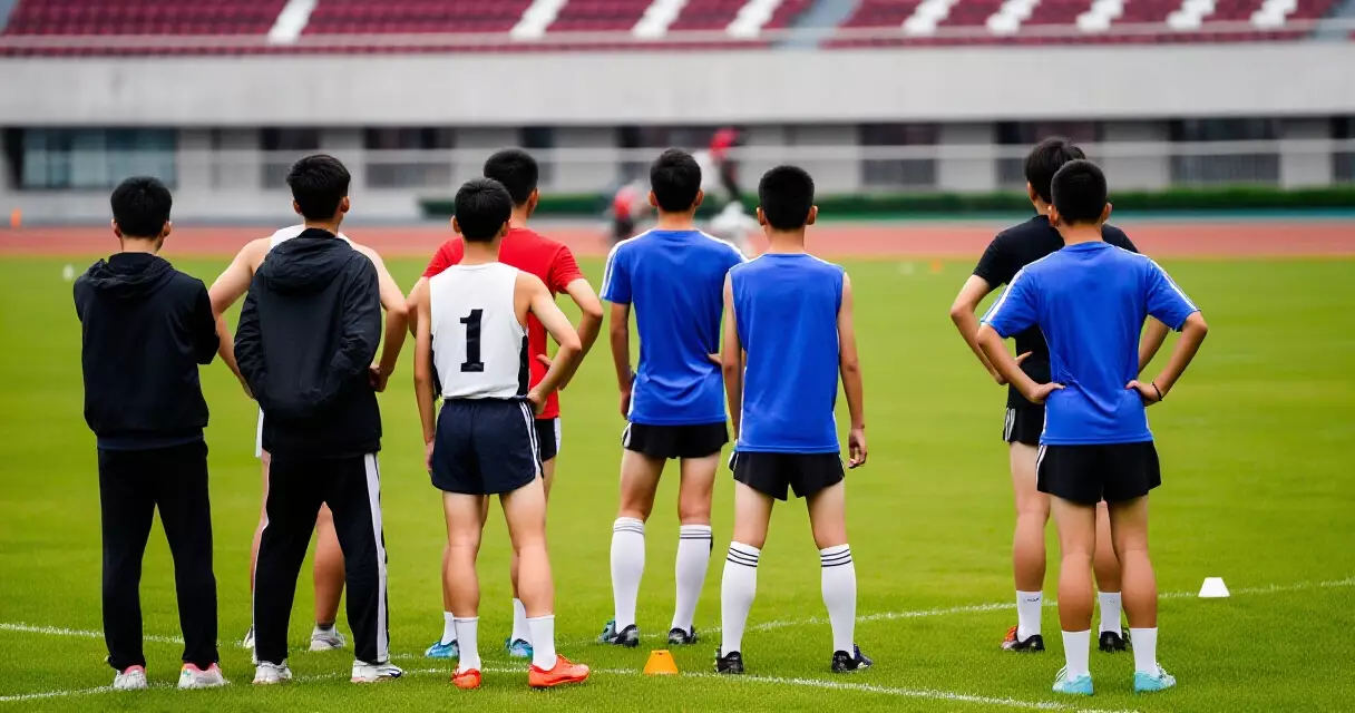 Young athletes lined up on a sports field ready to compete