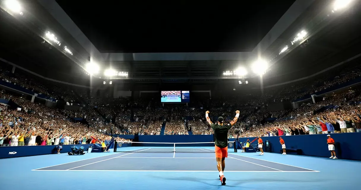 Tennis player celebrating on court at Flushing Meadows during the 2026 US Open