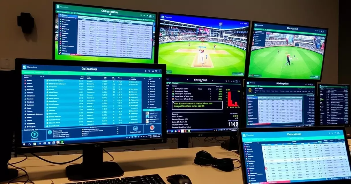 Digital cricket scorecard displays on computer monitors