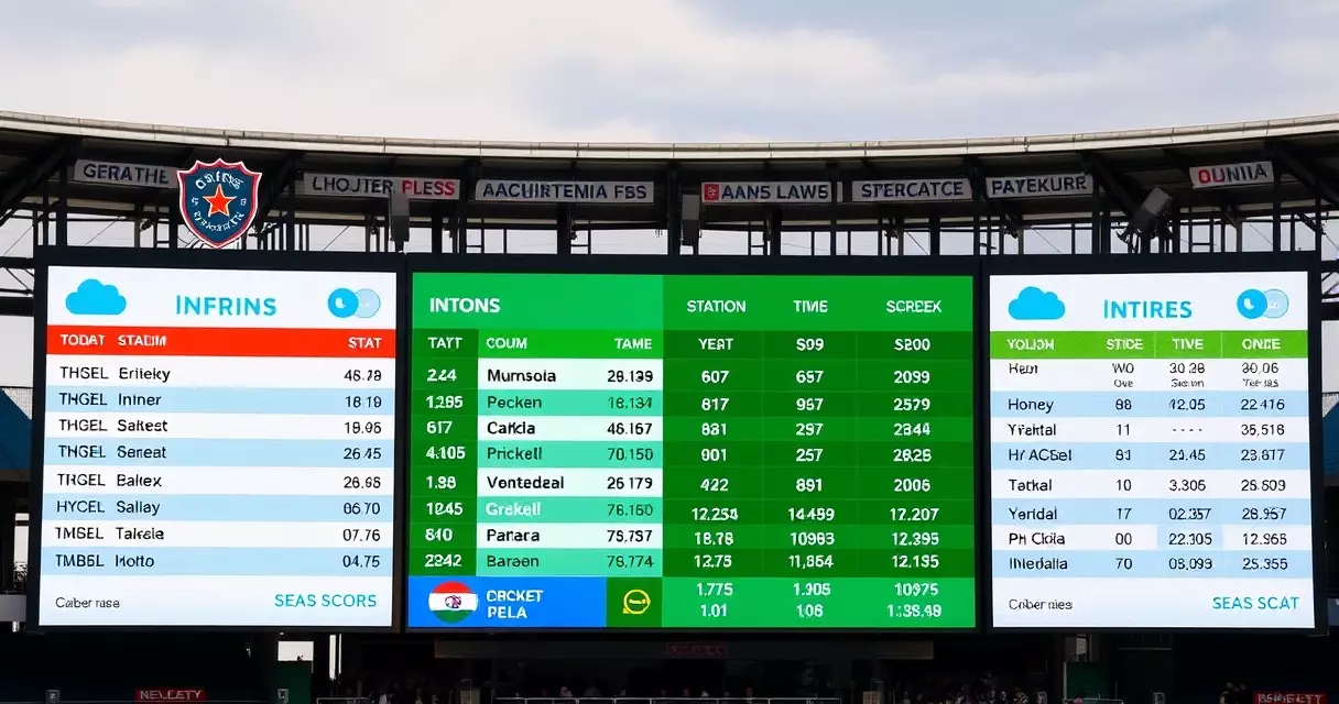 Digital cricket scoreboard displaying match statistics