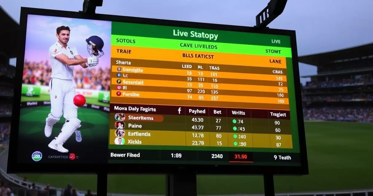 Modern digital cricket scoreboard with statistics