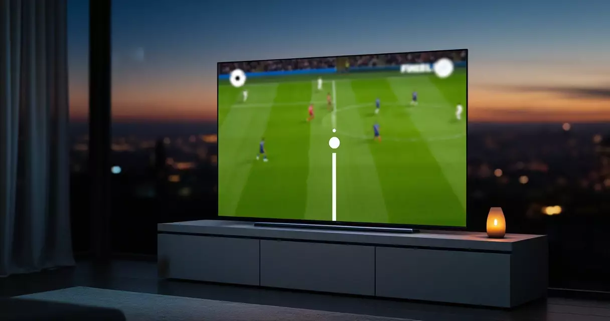 Television showing a buffering soccer stream with a loading spinner during a match