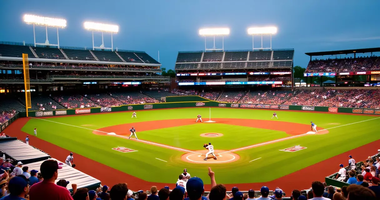Packed MLB stadium during a high-stakes late-season playoff race game, August 2026