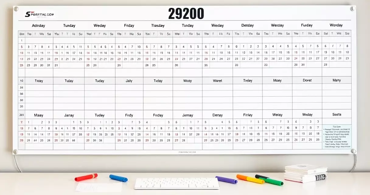Annual tennis season planning calendar marked across twelve months