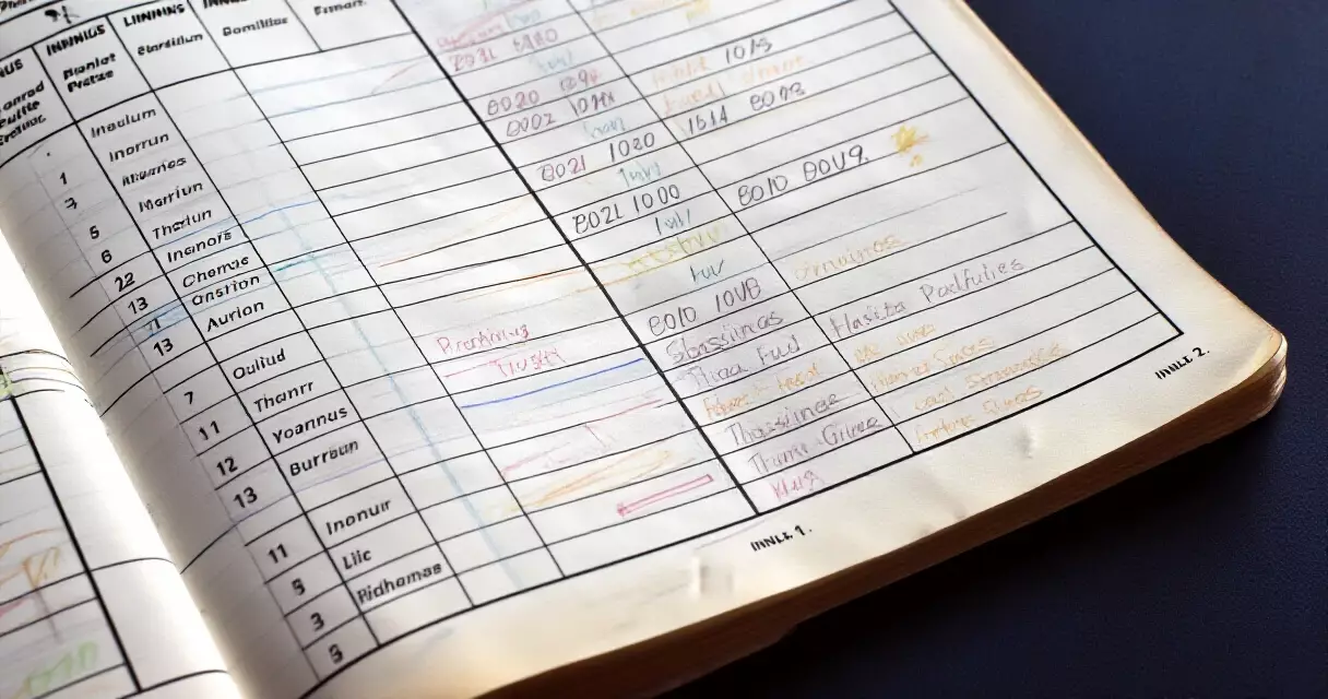 Hand-marked baseball scorebook tracking innings, outs, and runs during a game